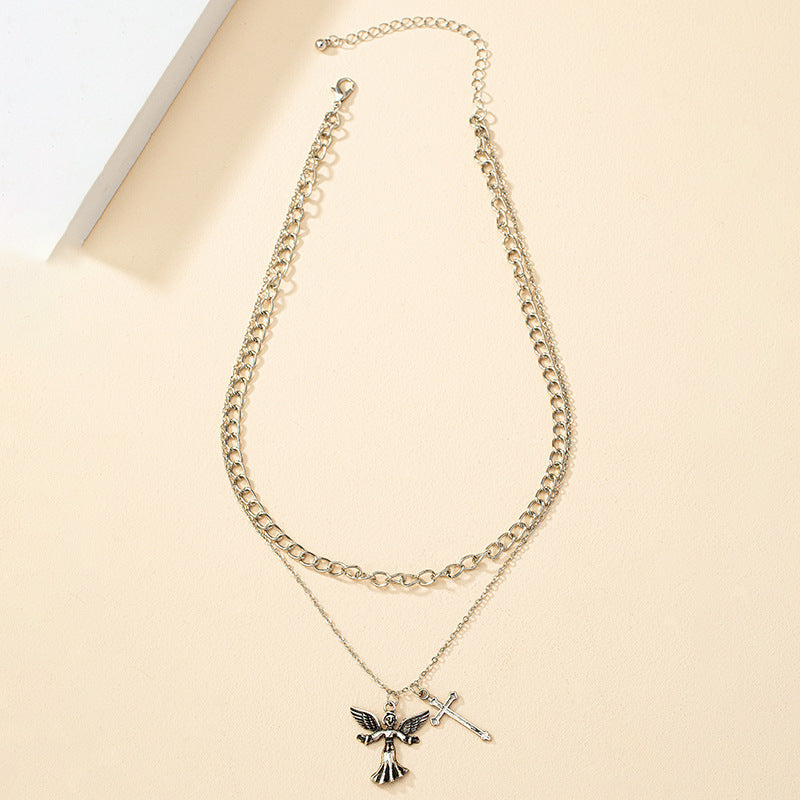 Trendy Korean Style Double Cross Pendant Necklace - Vienna Verve Collection