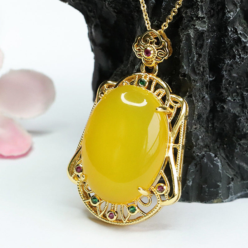 Chalcedony Golden Hollow Pendant - Planderful Fortune's Favor