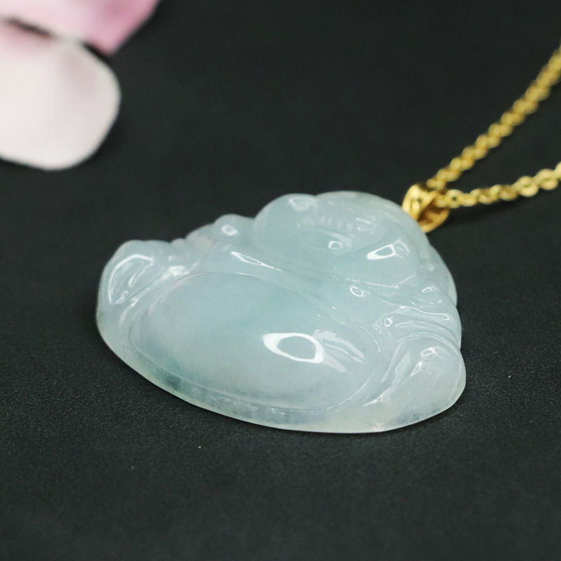 Buddha Jade Necklace - Sterling Silver Natural Jade Pendant.