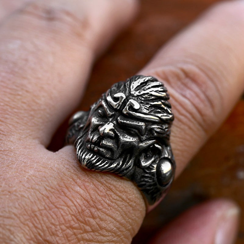 Retro Titanium Steel Men's Ring - Wukong Monkey King Design, Wholesale Fashion Accessory for Men