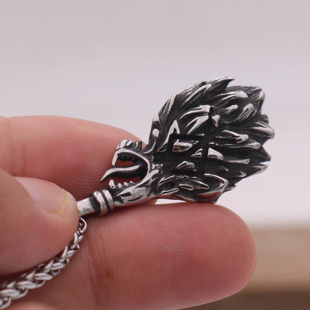 Wolf Head Pendant: Stainless Steel Nordic Mythology Necklace for Men