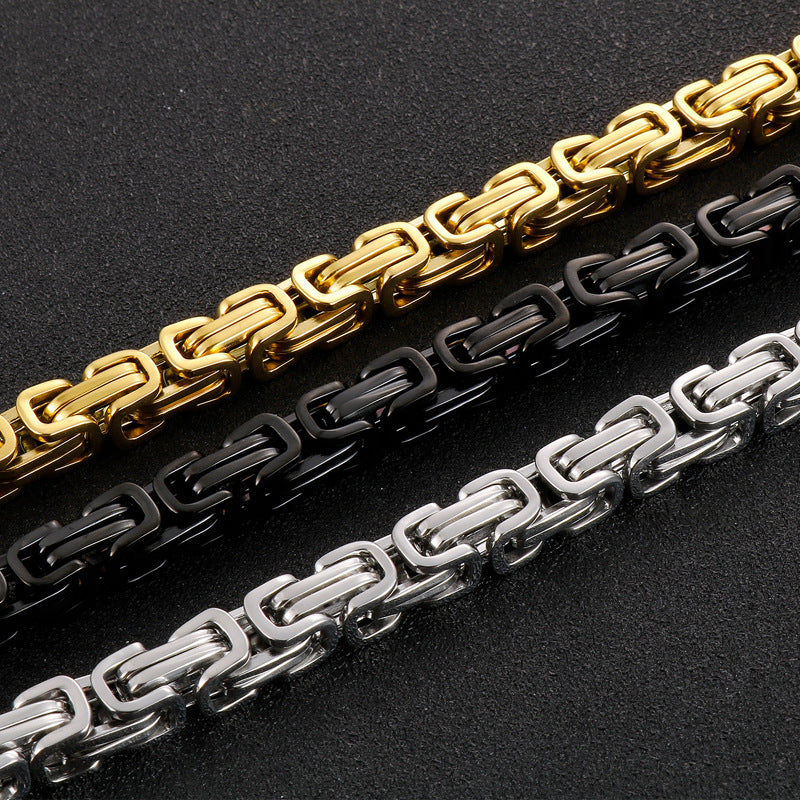 Titanium Steel Men's Rock Style Bracelet with Spring Buckle and Chain Design