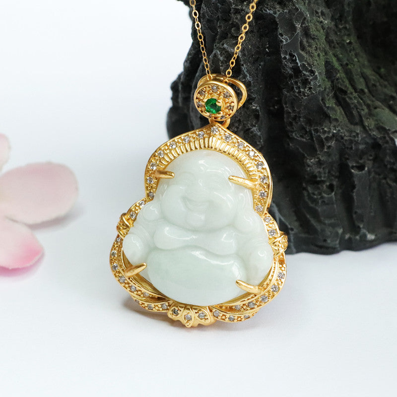 Peaceful Maitreya Buddha Jade Pendant Necklace