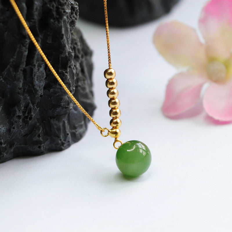 Jade Pendant and Jasper Bead Necklace with Sterling Silver