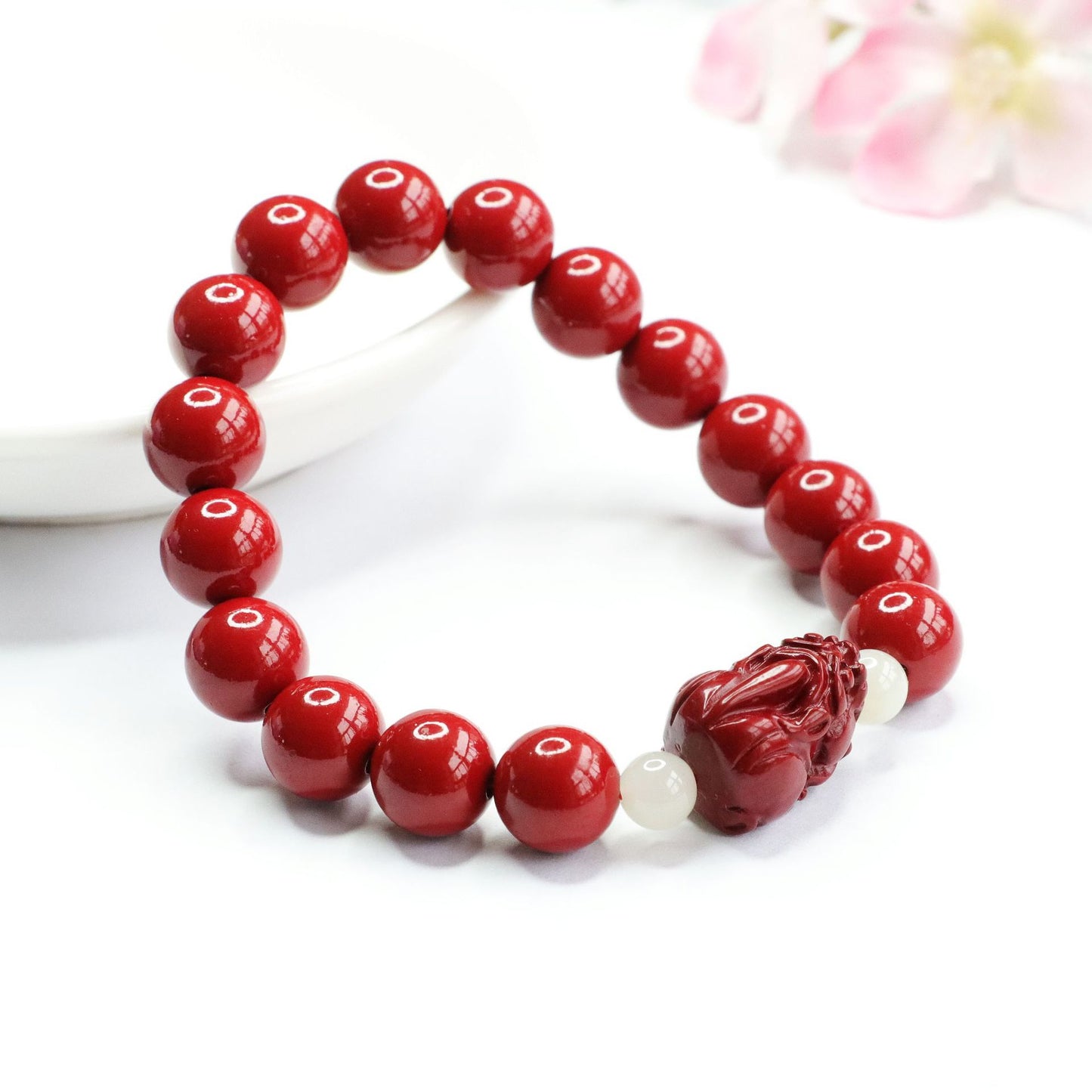 Purple and Red Jade Pixiu Bracelet with Sterling Silver