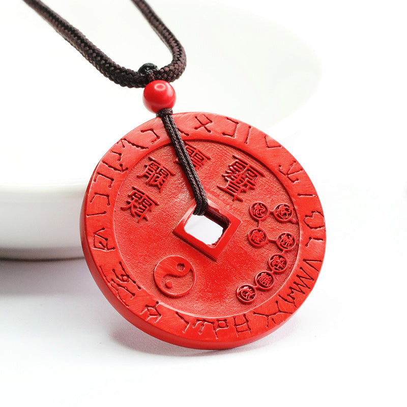 Red Sand Five Thunder Coin Pendant with Cinnabar Stone