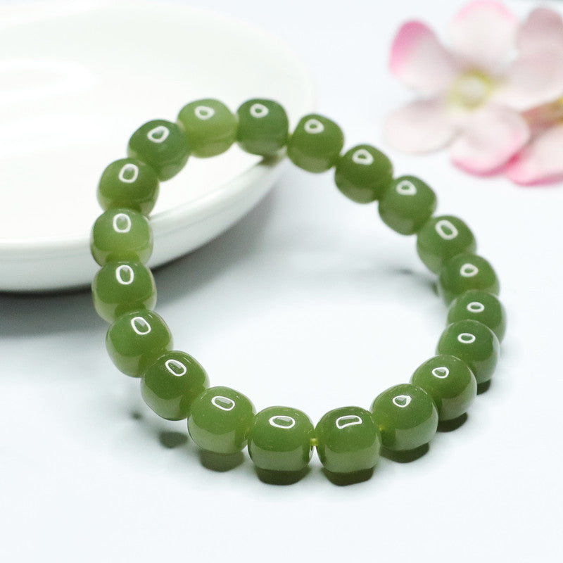 Fortune's Favor Sterling Silver Bracelet with Natural Hotan Jade and Jasper Beads