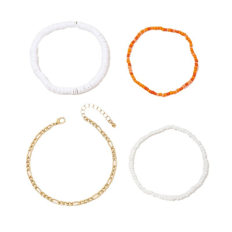 Dopamine Summer Stacked Pearl Chain Anklets Set