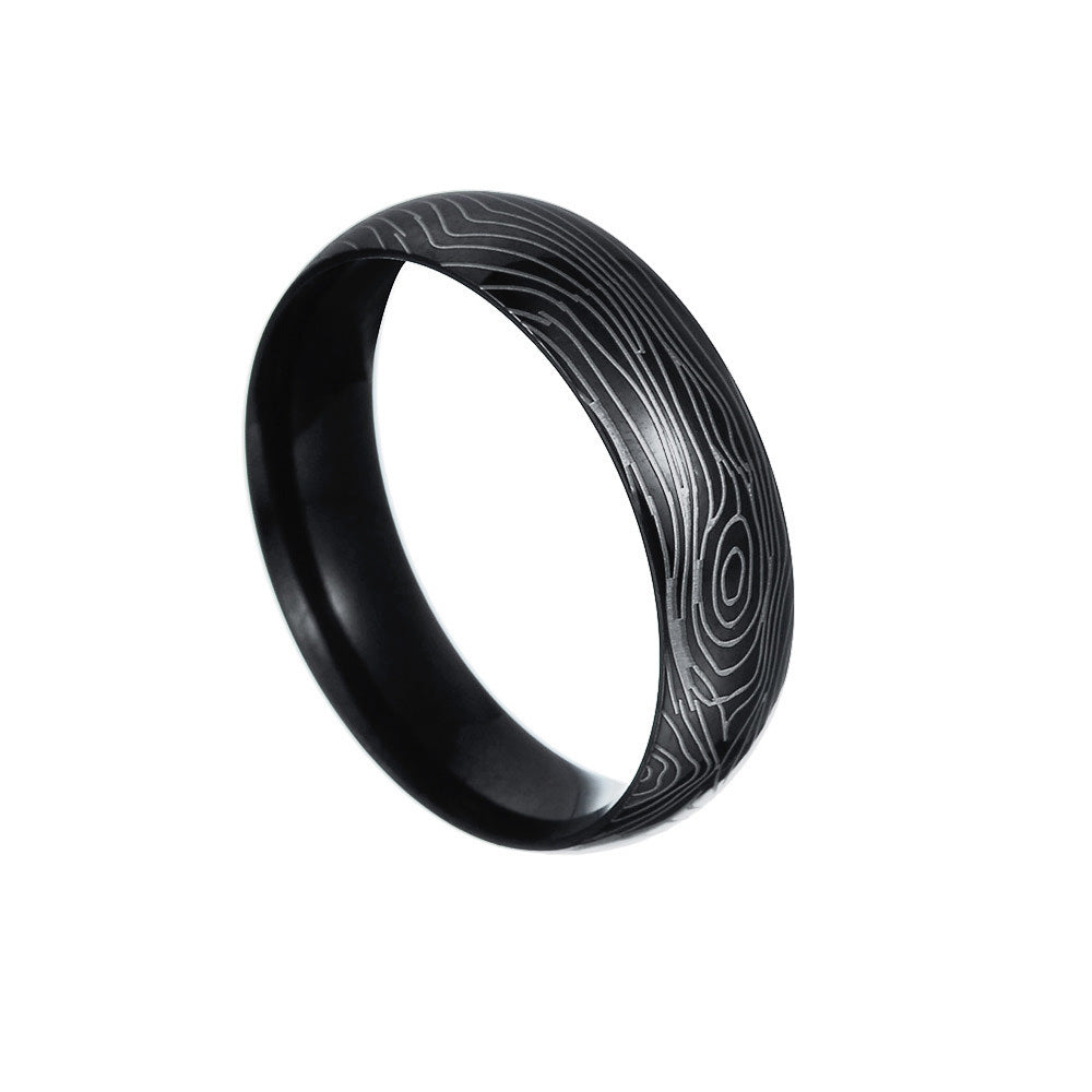 Titanium Steel Ring with Damascus Steel Design - Men's Spherical Ring