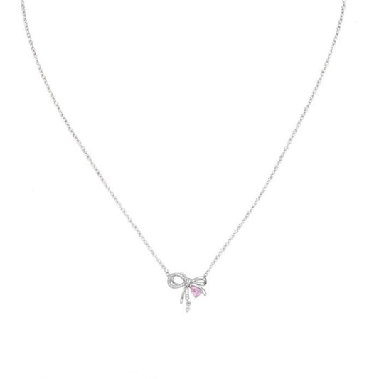 Bowknot Pendant Water Drop Zircon Silver Necklace