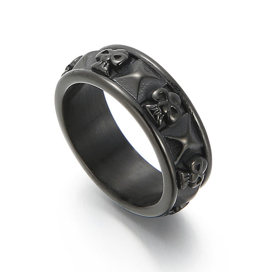 European and American Retro Skull Titanium Steel Men's Ring - Bold and Dominant Design for Men