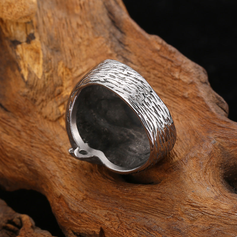 European and American Retro Double Wolf Head Men's Titanium Steel Ring - Fashionable and Dominant Design