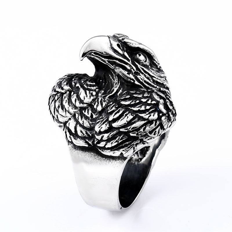 Customizable Vintage Stainless Steel Owl Ring for Men, Creative Eagle Head Titanium Steel Ring in European and American Style