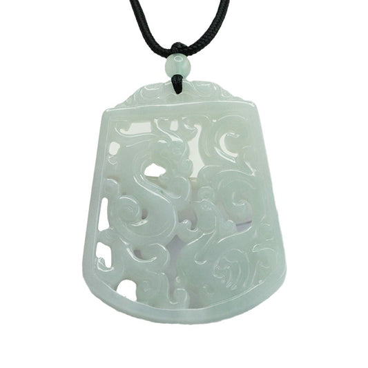 Myanmar A-grade Jade Dragon and Phoenix Fortune's Favor Pendant