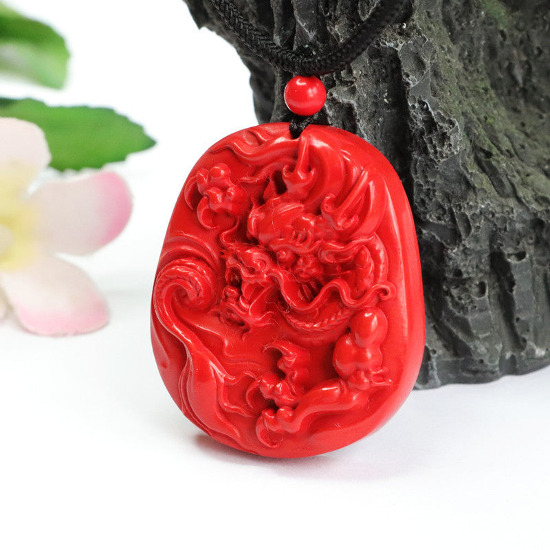 Mystical Red Dragon Carved Cinnabar Pendant by Planderful's Fortune's Favor Collection