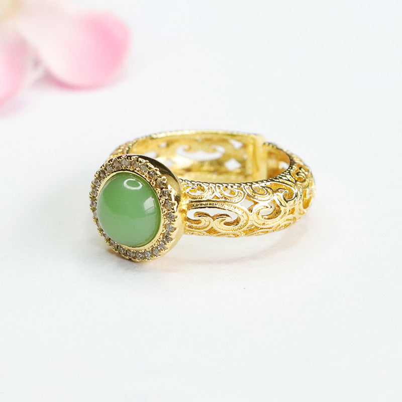 Elegant Jasper Jade Ring Embellished with Hollow Ruyi Pattern