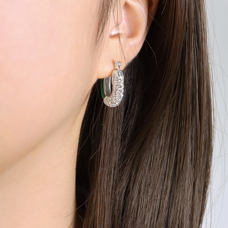 Luxurious Titanium Steel Rhinestone Emerald Drip Earrings