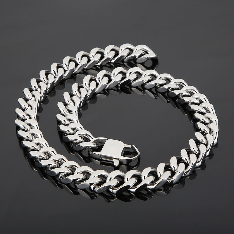 Men's Titanium Steel Cuban Chain Bracelet and Necklace - Simple and Bold Four-Sided Grind Design