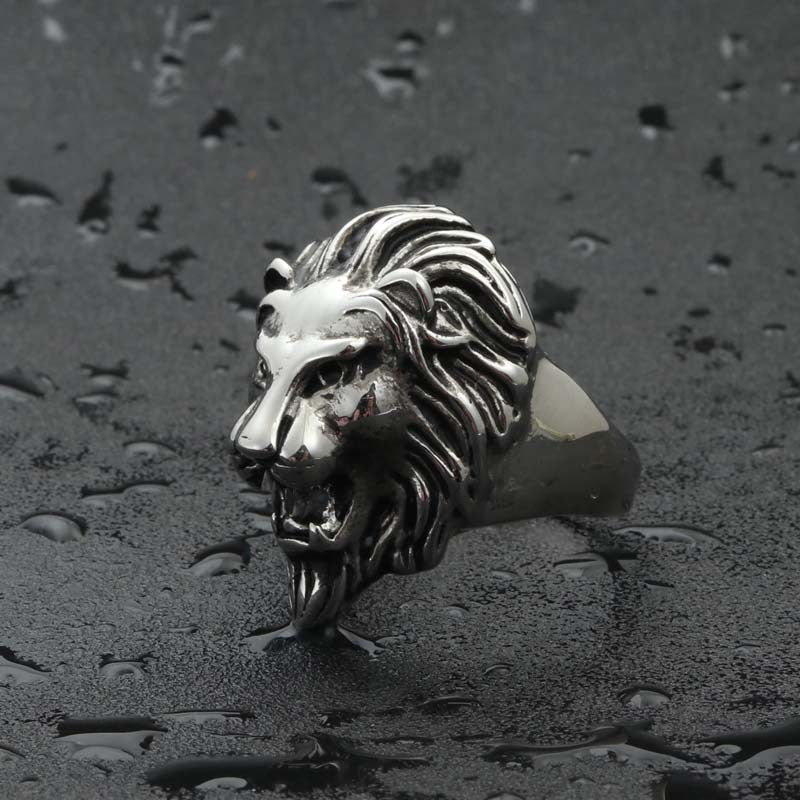 Titanium Steel Retro Lion Ring for Men - Bold Punk Jewelry Direct from Manufacturer