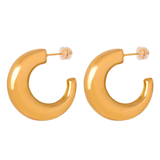 Golden Irregular C-shaped Earrings - Chic and Minimalist Titanium Steel Jewelry for Women