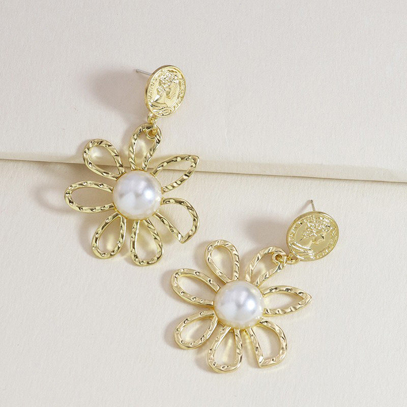 Metallic Blooms Earrings Set with Pearl Accents