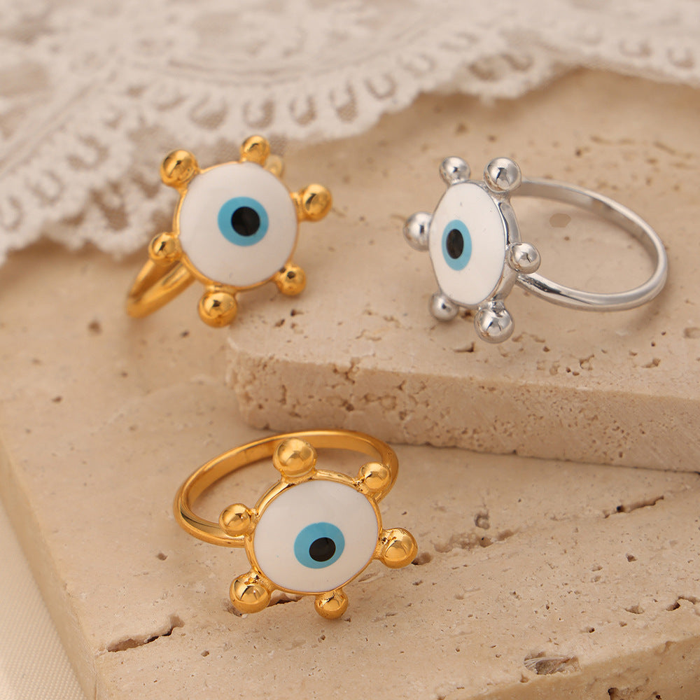 Retro Personality Titanium Steel Gold-plated Enamel Eye Jewelry Set