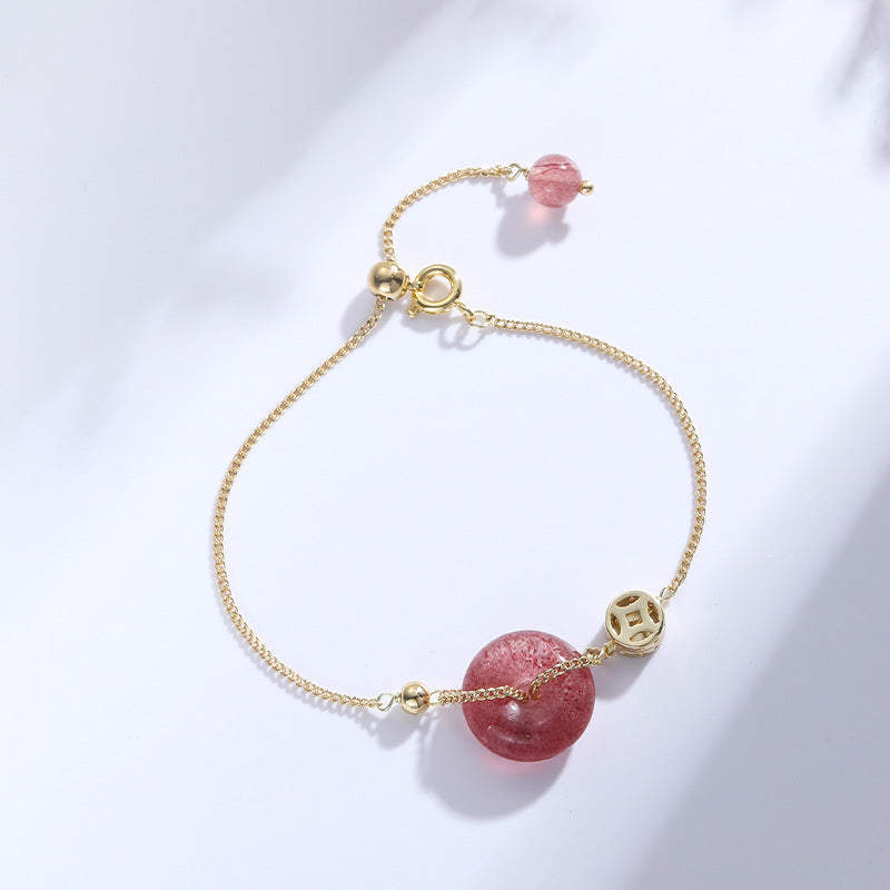 Strawberry Crystal Sterling Silver Bracelet with Lucky Crystal Powder