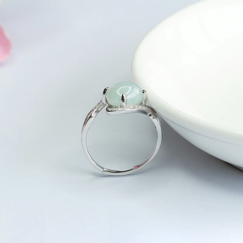 Sterling Silver Oval Jade Twist Arm Ring