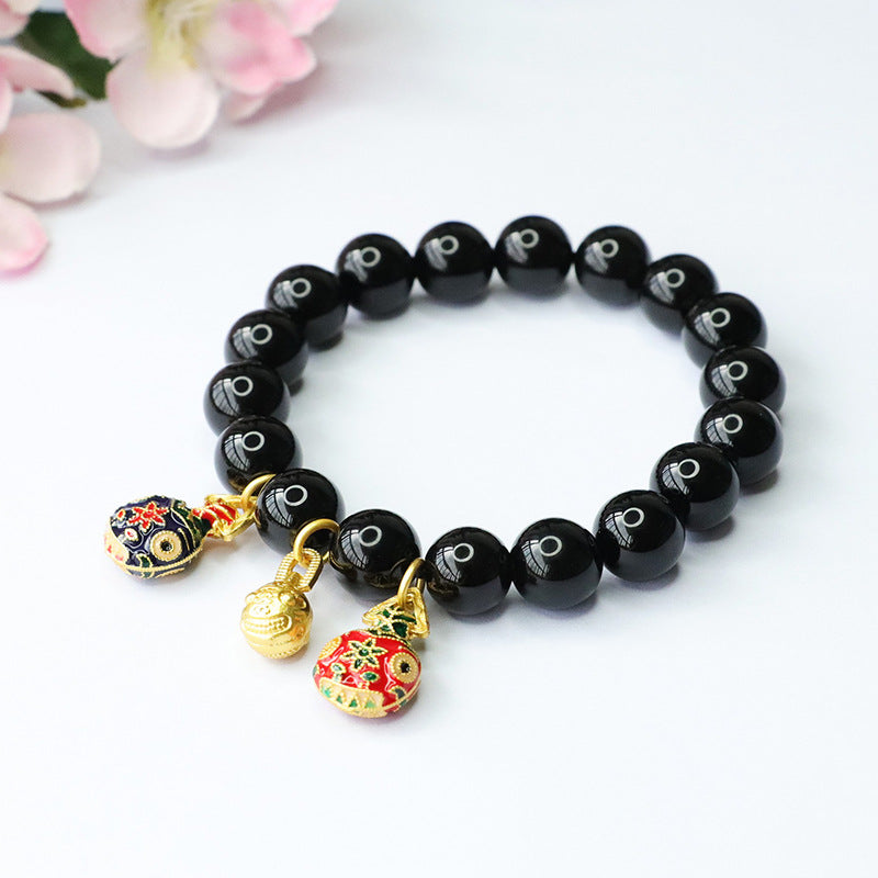 Gold Swallowing Beast Black Agate Bracelet