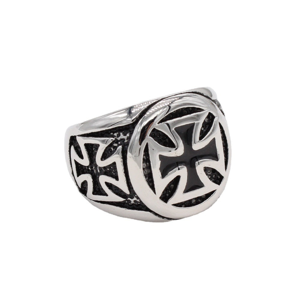 Crusader Cross Titanium Steel Ring for Men