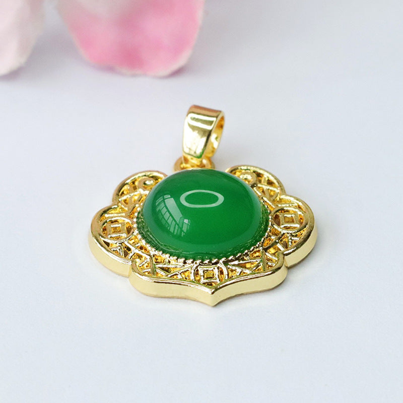 Golden Hollow Chalcedony Ruyi Oval Pendant