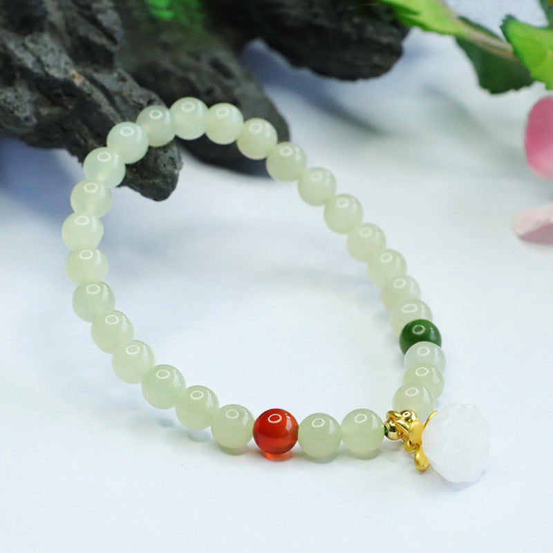 Sailor Lotus Jade Bracelet with Sterling Silver Needle