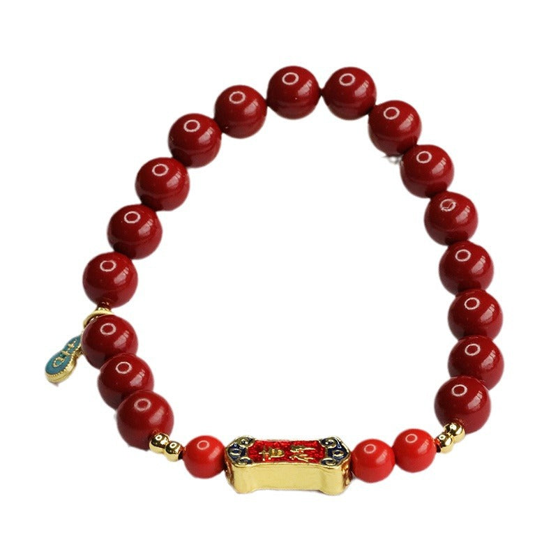 Purple and Gold Cinnabar Ruyi Bracelet for Women - Sterling Silver