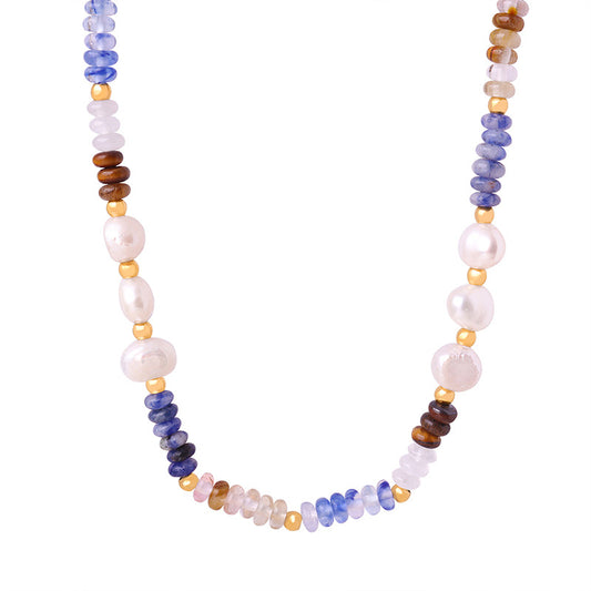 Baroque Freshwater Pearls and Natural Stone Abacus Beaded Necklace - Elegant Handmade Jewelry for Women