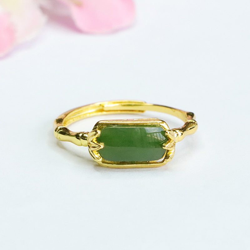 Fortune's Favor Hetian Jade Bamboo Jasper Finger Ring