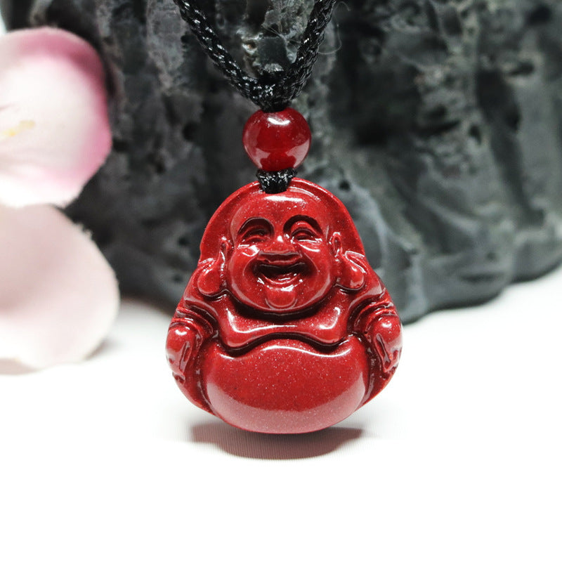 Purple Gold Sand Maitreya Buddha Pendant with Cinnabar Stone