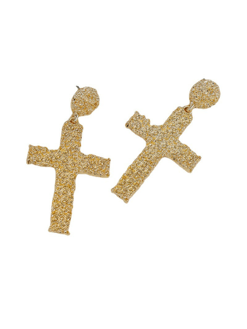 Sun-Kissed Metallic Cross Earrings - Trendy European & American Chic