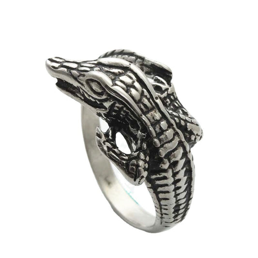 Titanium Steel Lizard Ring for Men – Retro Hipster Punk Crocodile Design in High-Quality Stainless Steel