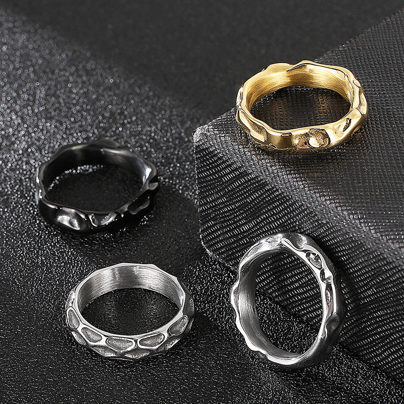 Trendy Irregular Wave Men's Titanium Steel Ring - Wholesale European and American Creative Design