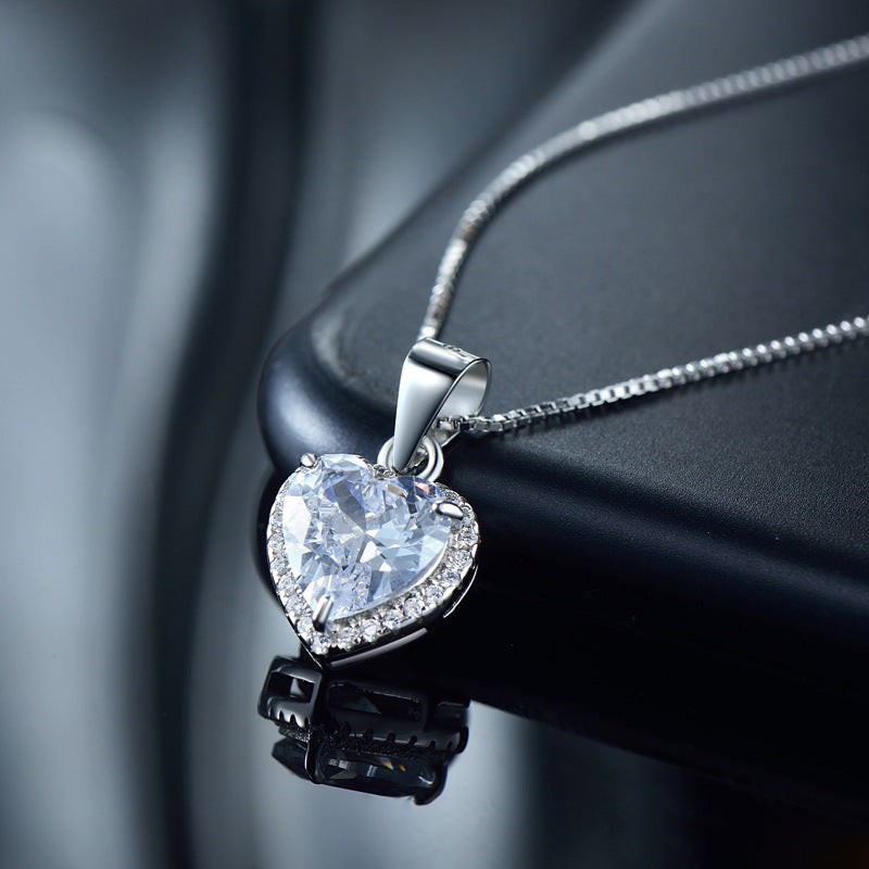 Heart-shaped Zircon Sterling Silver Necklace with Elegant Pendants