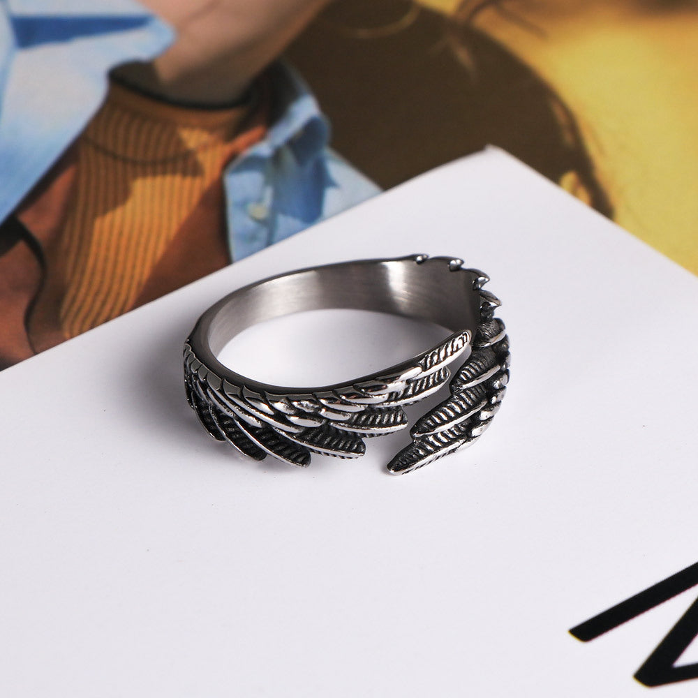 Elegant Feather-Inspired Open Ring in Premium Titanium Steel for Unisex Wear