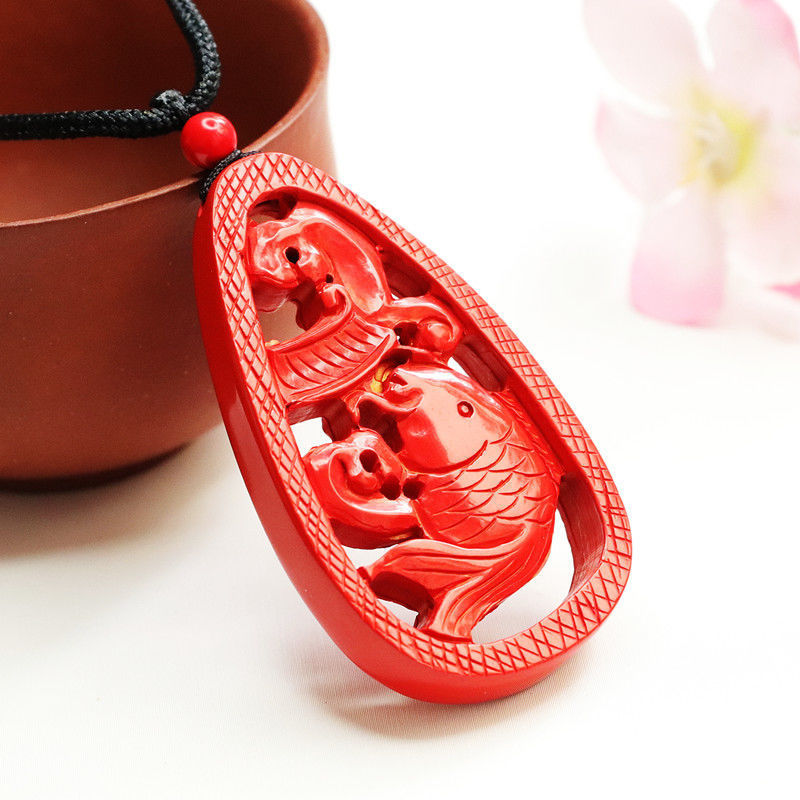 Elegant Vermilion Sand Fish Pendant with Cinnabar Stone