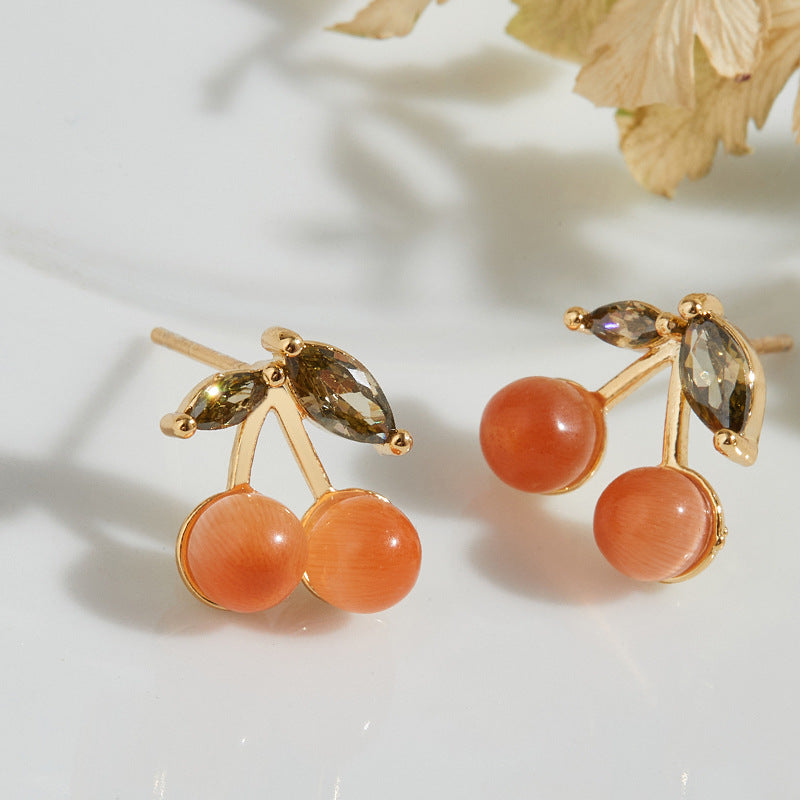 Chic Cherry Stud Earrings with a Touch of European Elegance