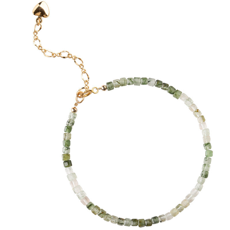 Fortune's Favor Green Crystal Bracelet - Handmade Sterling Silver Ornament for Wealth Transfer