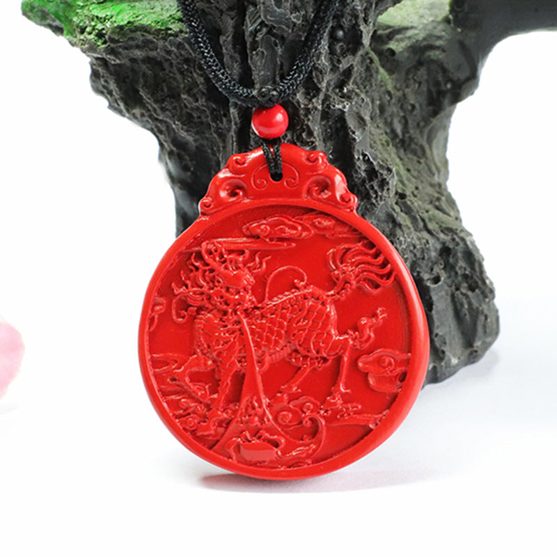 Vermilion Sand Pendant, Red Sand Fire Qilin Round Pendant