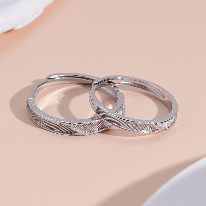 Diagonal Stripe Opening Sterling Silver Couple Rings
