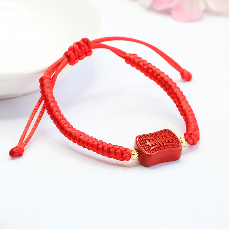 Cinnabar Red Sand Woven Sterling Silver Bracelet