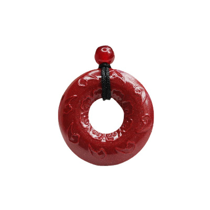 Auspicious Cloud Ping An Buckle Pendant with Cinnabar Stone featuring Purple Gold Sand.