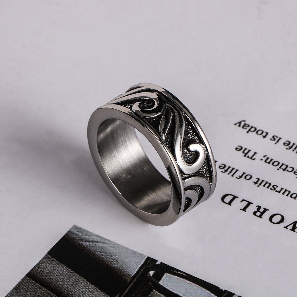 Men's Retro Sun Pattern Titanium Steel Ring - Trendy Personalized Single Ring