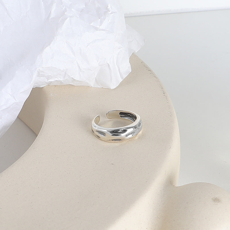 Concave Convex Texture Opening Polished Sterling Silver Ring